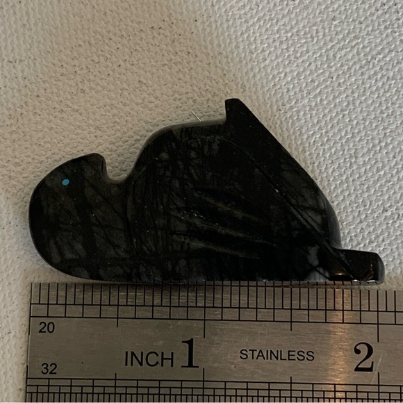 Zuni Crow Raven Fetish Clayton Panteah & Abby Quam Jasper Turquoise Heart Line - Picture 16 of 16